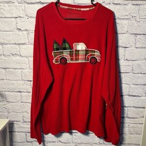 Eddie Bauer Red Sweater with Plaid Truck and Trees